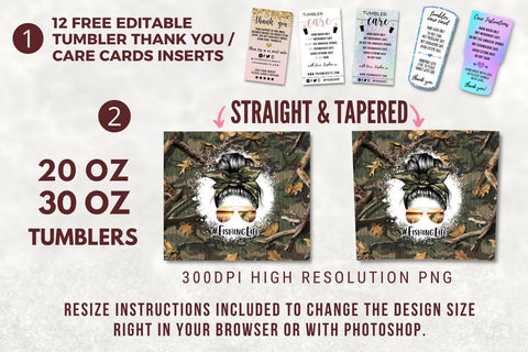 Fishing Life 20 oz Skinny Tumbler Sublimation Design, Camo Fishing Bun Hair for Straight/Tapered Tumbler Design - PNG Sublimation TumblersByPhill 