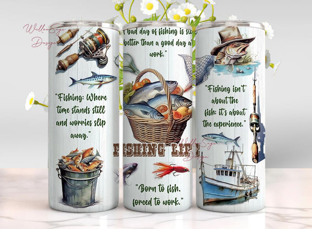 Fishing life 20oz Skinny Tumbler Sublimation Designs, fishing PNG File Digital Download, Fishing tumbler png, Fishing tumbler wrap Sublimation WillowSageDesign 