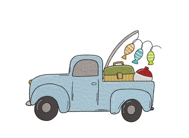 Fishing Machine Embroidery Design, Fishing Truck Embroidery, Summer Fishing Embroidery File, Lake Embroidery, 3 sizes, Instant Download Embroidery/Applique DESIGNS Nino Nadaraia 