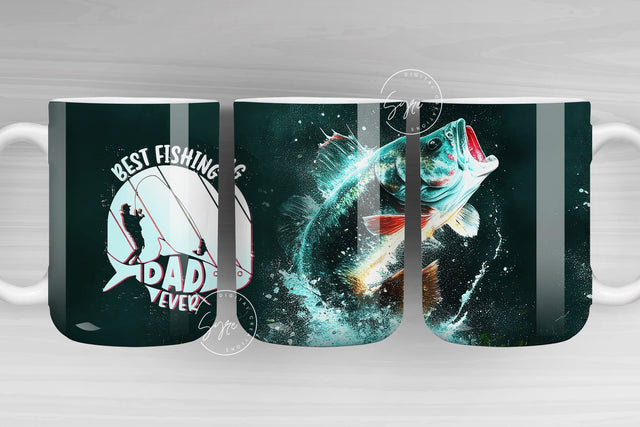 Fishing Mug Wrap PNG, Bass Fish Mug, Best Fishing Dad Ever, Fathers Day Mug, Gift for Husband Boyfriend, 15 oz and 11 oz mug template Sublimation Syre Digital Creations 