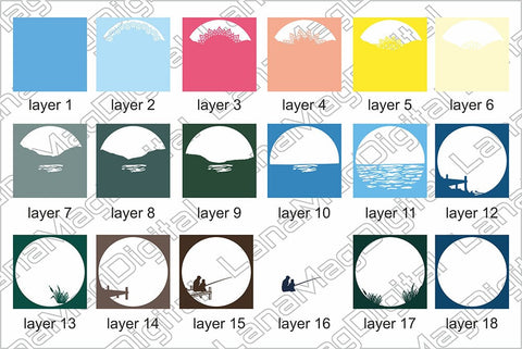 Fishing on mountain lake 3d Layered mandala svg Father's day svg shadow box 3D Paper LanaMagDigital 
