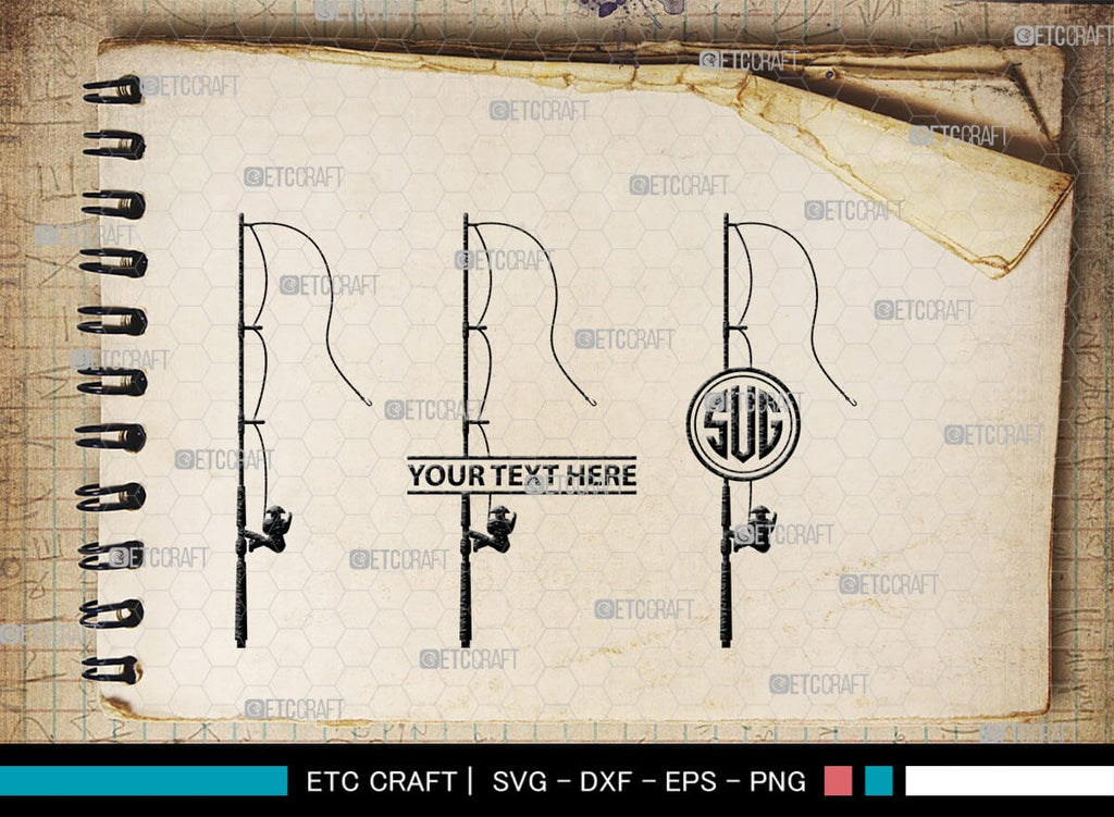 Fishing Rod Monogram, Fishing Rod Silhouette, Fishing Rod SVG, Fishing ...