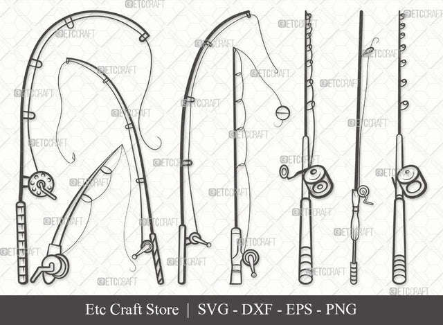 Fishing Rod Outline SVG Cut File | Fishing Rod Svg | Fishing Pole Svg | Fishing Hook Svg | Bundle | Eps | Dxf | Png SVG ETC Craft 