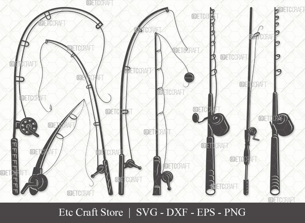 Fishing Rod Silhouette SVG Cut File, Fishing Rod Svg, Fishing Pole Svg, Fishing Hook Svg, Bundle, Eps, Dxf