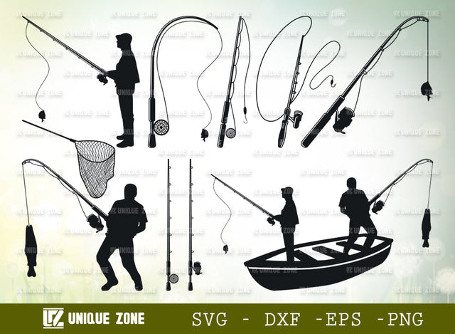 Fishing Rod SVG Bundle, Fishing Net Svg, Fishing With Boat Svg, Fish Svg, Fishing Pole Svg, Fishing Hook Svg, Fishermen Svg, SVG Unique Zone 