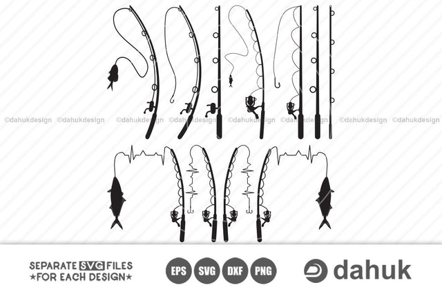 Fishing Rod svg | Fishing Pole | Fishing Heartbeat svg | Silhouette | Clipart | Cuttable Design | SVG | PNG | DXF & eps Designs SVG dahukdesign 