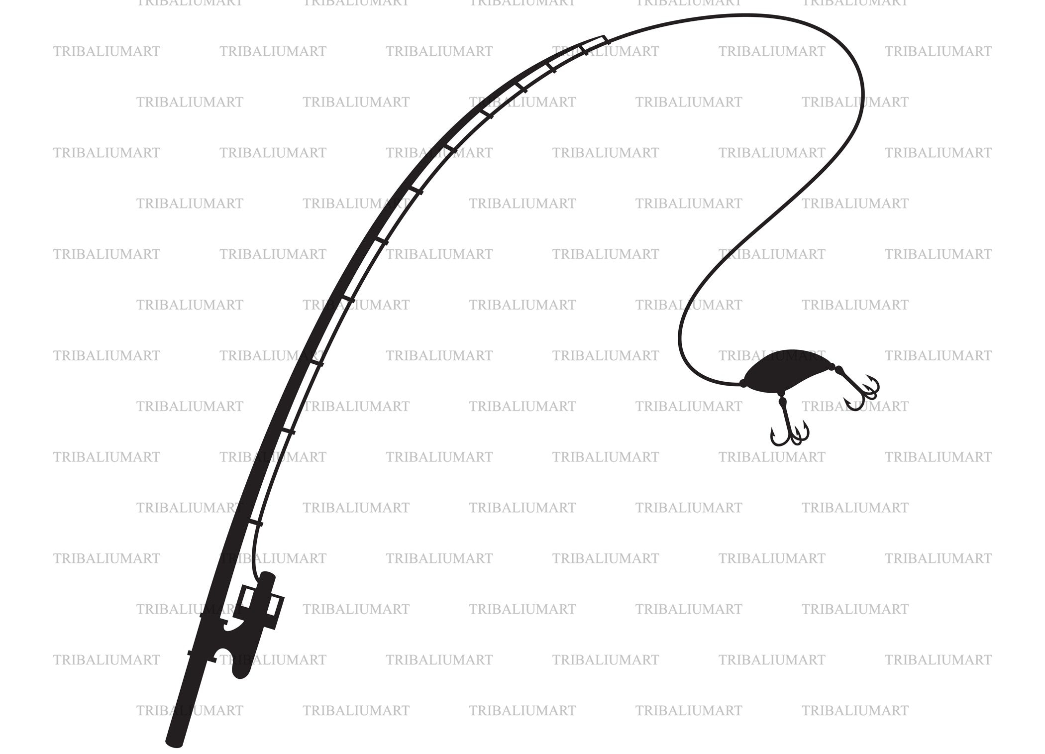 Fishing rod. Cut files for Cricut. Clip Art silhouettes (eps, svg, pdf,  png, dxf, jpeg). - So Fontsy