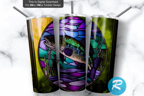 Fishing Stained Glass 20 oz / 30 oz Tumbler PNG Sublimation Regulrcrative 