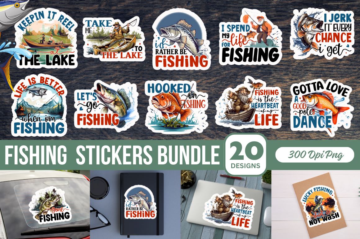 fishing stickers, fishing stickers png designs bundle - So Fontsy