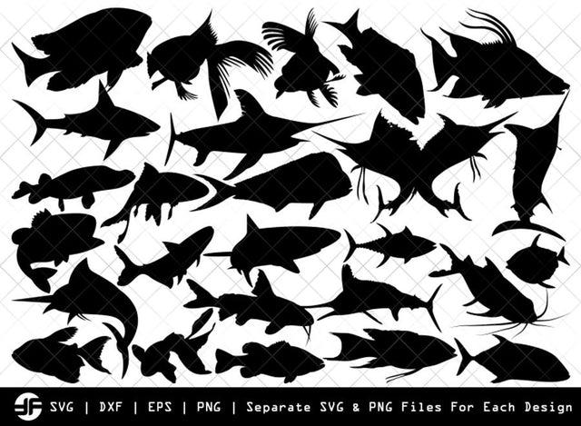 Fishing SVG | Sea Fish SVG | Silhouette Bundle | Cut File SVG ETC Craft 
