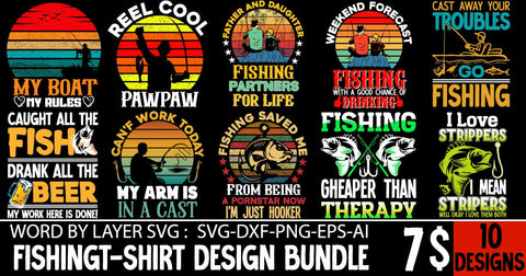 Fishing T-shirt Design Bundle,SVG Cute File, Fishing retro T-shirt