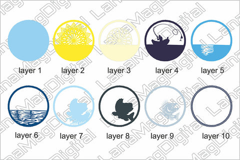 Fishing time layered mandala svg Sunrise fishing Fisherman svg Fathers day 3D Paper LanaMagDigital 