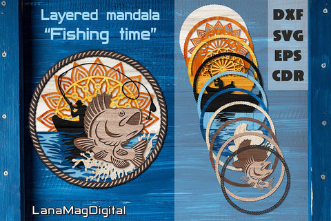 Fishing time layered mandala svg Sunrise fishing Fisherman svg Fathers day 3D Paper LanaMagDigital 