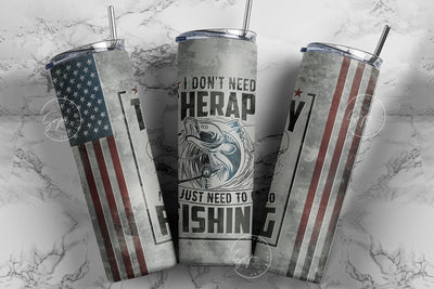 Fishing Tumbler Wrap, I Don't Need Therapy, USA Flag Tumbler, Fathers Day Tumbler, 20oz Skinny Tumbler Design, Seamless Sublimation Design Sublimation Syre Digital Creations 