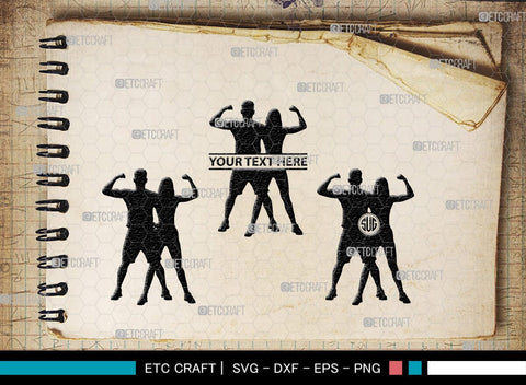 Fitness Couple Monogram, Fitness Couple Silhouette, Fitness Couple SVG, Fitness Svg, Couple Svg, Exercising Svg, SB00361 SVG ETC Craft 
