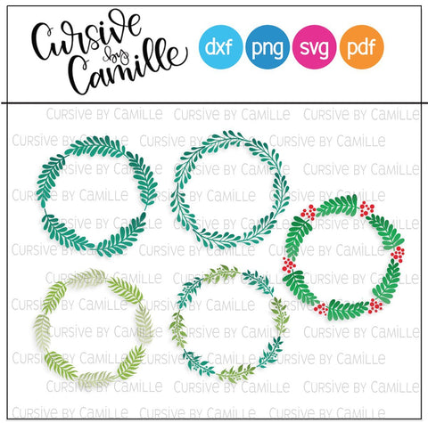 Five Monogram Foliage Wreaths SVG Cut File SVG Cursive by Camille 