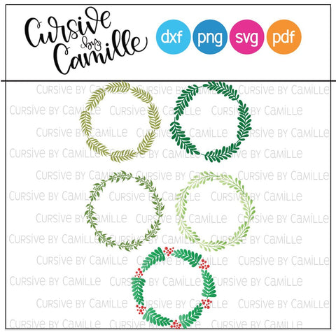 Five Monogram Foliage Wreaths SVG Cut File SVG Cursive by Camille 