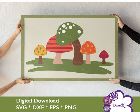Five Mushrooms with Grass SVG - digital mushroom svg, printable mushroom SVG DawnKDesigns 