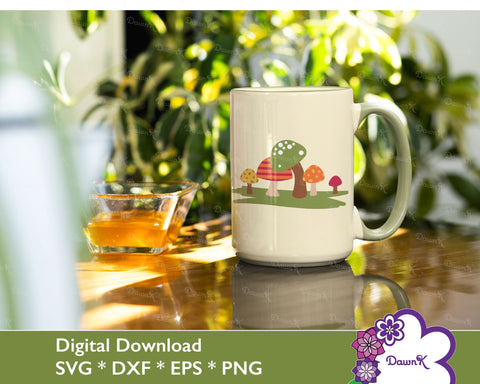 Five Mushrooms with Grass SVG - digital mushroom svg, printable mushroom SVG DawnKDesigns 