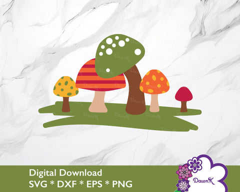 Five Mushrooms with Grass SVG - digital mushroom svg, printable mushroom SVG DawnKDesigns 