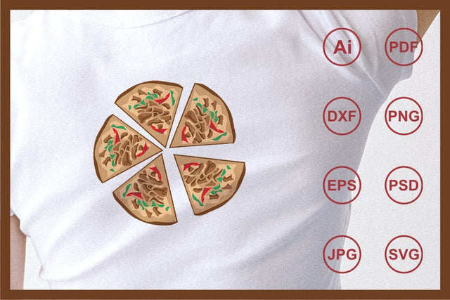 Five slices pizza design illustration SVG Leamsign Studio 