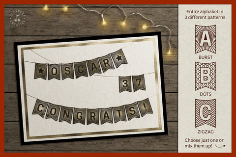 Flag banner svg MINI BUNTING ALPHABET | single line foil sketch draw laser score file Sketch DESIGN CleanCutCreative 