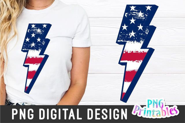 Flag Lightening Bolt png - Fourth of July png - Print File - July 4th Sublimation Design - Patriotic png - Digital Download Sublimation Svg Cuttables 