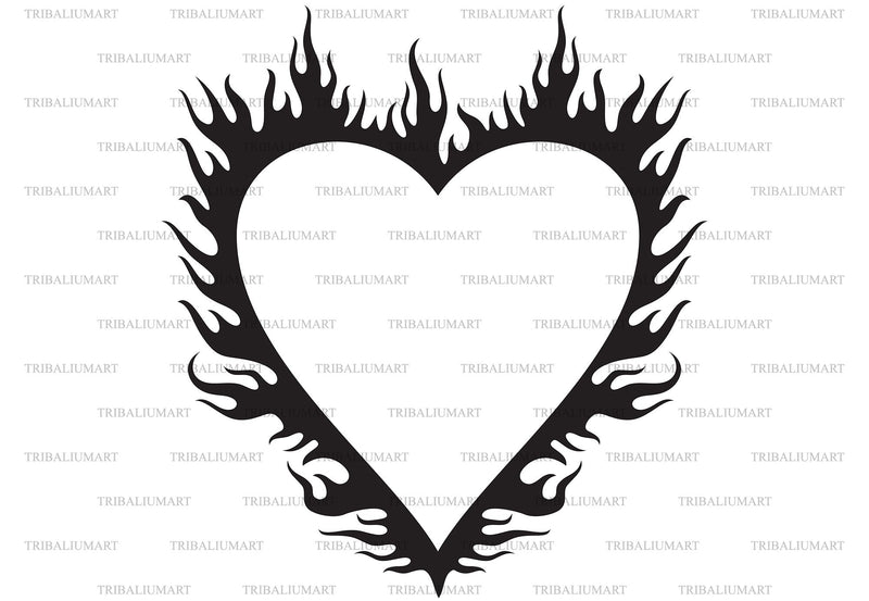 Flaming heart. Cut files for Cricut. Clip Art (eps, svg, pdf, png, dxf ...