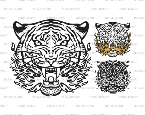 Flaming Tiger Face SVG TribaliumArtSF 