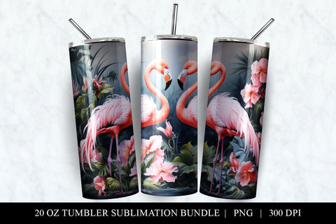 Flamingo 20 oz Skinny Tumbler Sublimation PNG Sublimation BijouBay 