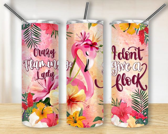Flamingo 20oz Skinny Tumbler, Present Flamingo Lover Gifts, I Dont Give A Flock Png, Flower Animal Tumbler, Pink Flamingo Tumbler Sublimation BouDesign 