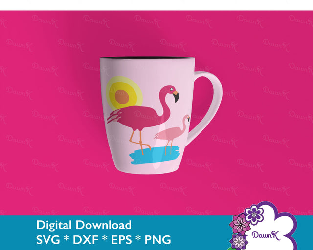 Flamingo and Sun SVG - Bird svg, Flamingo clip art png, Tropical svg SVG DawnKDesigns 
