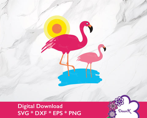 Flamingo and Sun SVG - Bird svg, Flamingo clip art png, Tropical svg SVG DawnKDesigns 