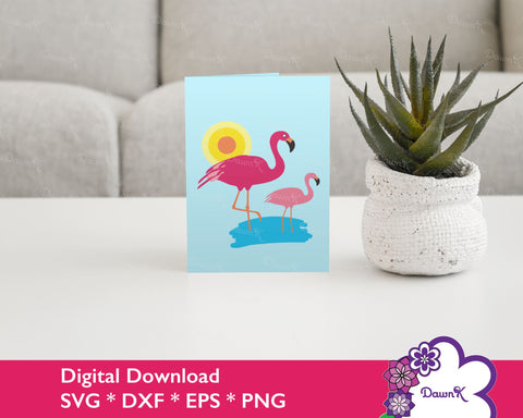 Flamingo and Sun SVG - Bird svg, Flamingo clip art png, Tropical svg SVG DawnKDesigns 