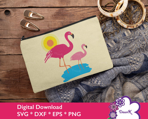 Flamingo and Sun SVG - Bird svg, Flamingo clip art png, Tropical svg SVG DawnKDesigns 