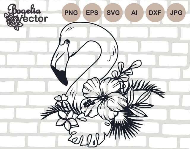 Flamingo Face Svg file, Floral Flamingo Cut file, Animal Svg Designs, Flowers, Beach, Summer Svg for Shirts, Flamingo Print, Tropical, Bird SVG BogeliaVector 