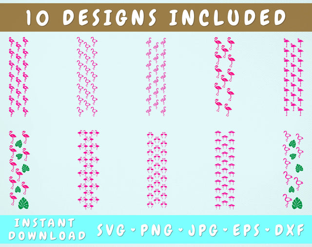 Flamingo Glitter Pen Wraps - 10 Designs SVG HappyDesignStudio 