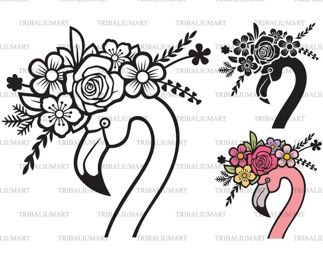 Flamingo head with flowers SVG TribaliumArtSF 