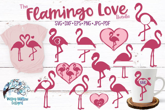 Flamingo Love SVG Bundle SVG Wispy Willow Designs 
