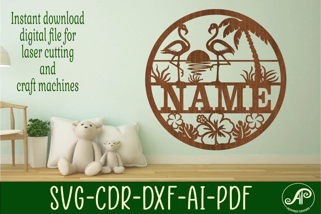 Flamingo name sign svg laser cut template SVG APInspireddesigns 
