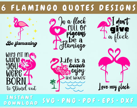 Flamingo Quotes SVG Bundle, 6 Designs, Flamingo Shirt SVG, Be Flamazing SVG, In A Flock Full Of Pigeons Be A Flamingo SVG, I Don't Give A Flock SVG SVG HappyDesignStudio 