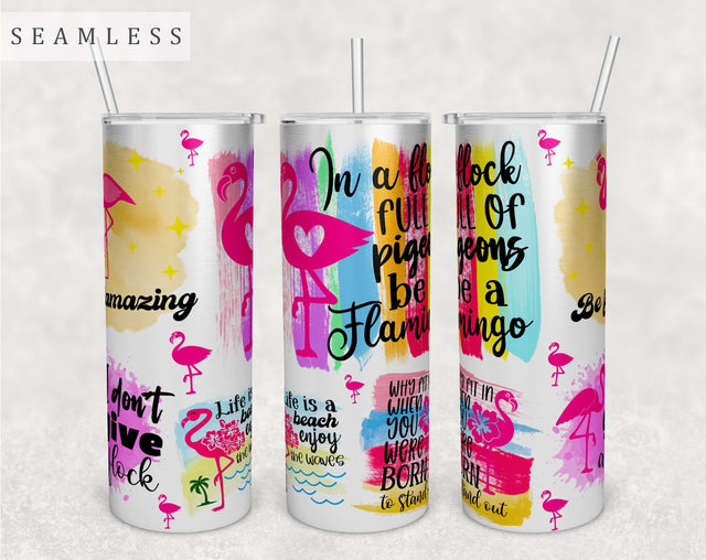 Flamingo Quotes Tumbler Wrap, 20 Oz Skinny Tumbler Flamingo Sayings Sublimation Design, Seamless Flamingo Tumbler PNG Sublimation HappyDesignStudio 