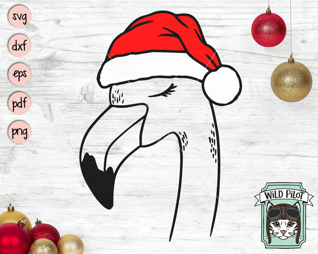 Flamingo Santa Hat SVG Cut File, Flamingo With Hat SVG, Christmas SVG File, Flamingo SVG, Christmas Cut File, Christmas Animals Santa Hat SVG SVG Wild Pilot 