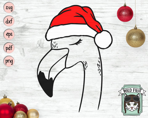 Flamingo Santa Hat SVG Cut File, Flamingo With Hat SVG, Christmas SVG File, Flamingo SVG, Christmas Cut File, Christmas Animals Santa Hat SVG SVG Wild Pilot 