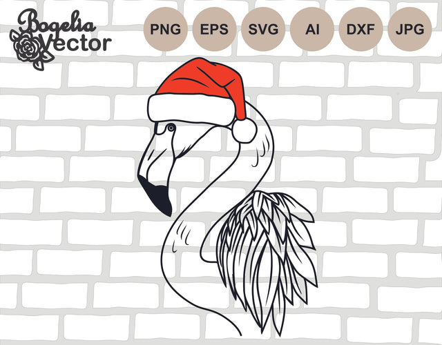Flamingo Santa Hat Svg, Flamingo Cut file, Animal Tropical Svg, Christmas, Holiday Svg Designs, Print Svg Shirts, Png, Flamingo Face, Bird SVG BogeliaVector 