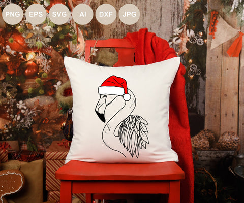 Flamingo Santa Hat Svg, Flamingo Cut file, Animal Tropical Svg, Christmas, Holiday Svg Designs, Print Svg Shirts, Png, Flamingo Face, Bird SVG BogeliaVector 