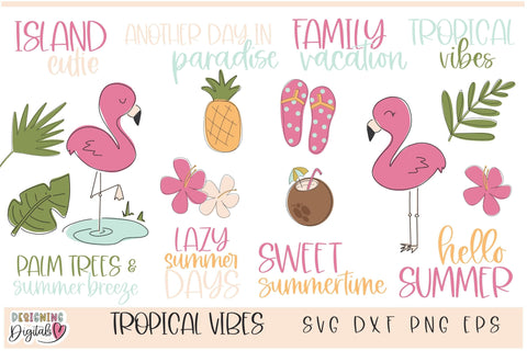 Flamingo SVG Bundle, Pineapple SVG, Hello Summer SVG, Family Vacation svg, Tropical Leaves svg SVG Designing Digitals 