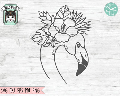 Flamingo SVG Cut File, Flamingo Face SVG, Flamingo Tropical Flowers svg, Hibiscus SVG, Tropical Leaves svg, Summer svg, Tropical Floral svg SVG Wild Pilot 