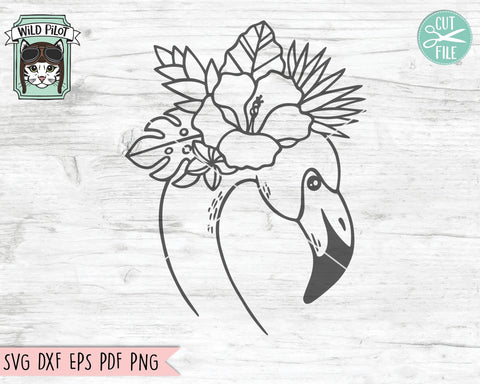Flamingo SVG Cut File, Flamingo Face SVG, Flamingo Tropical Flowers svg, Hibiscus SVG, Tropical Leaves svg, Summer svg, Tropical Floral svg SVG Wild Pilot 
