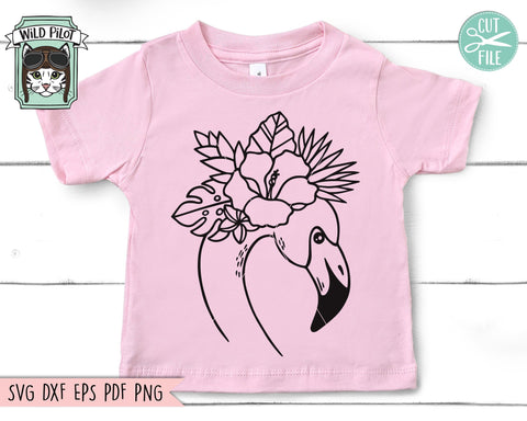 Flamingo SVG Cut File, Flamingo Face SVG, Flamingo Tropical Flowers svg, Hibiscus SVG, Tropical Leaves svg, Summer svg, Tropical Floral svg SVG Wild Pilot 